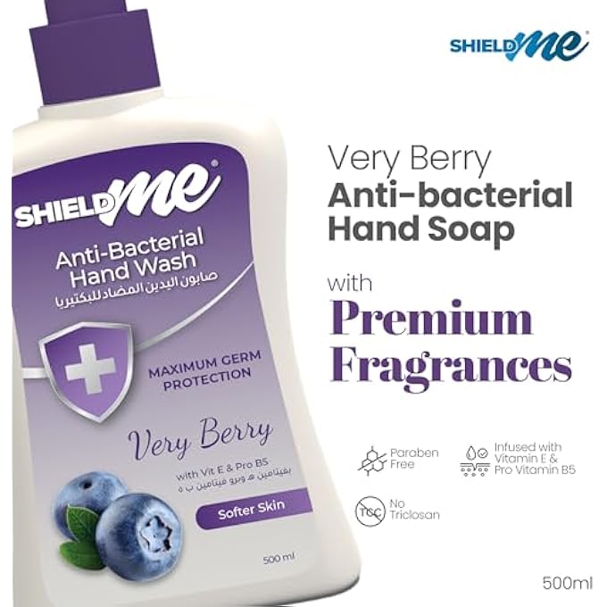 SHIELDME ANTIBACTERIAL HANDWASH LIQUID SOAP, 500ML (PACK OF 4)- VERY BERRY - Image 2